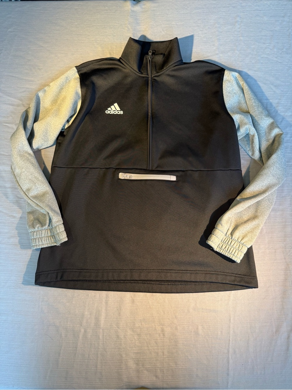 adidas Men’s Black Half-Zip Sweater with Light Gray Sleeves